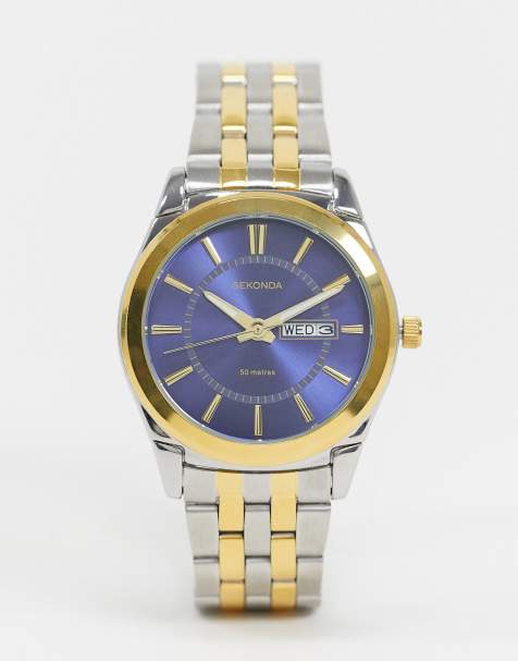 Sekonda Mens Riley 38mm Analogue Watch with Two Tone Alloy Round Case, Two Tone Stainless Steel Bracelet and Blue Dial - view 1
