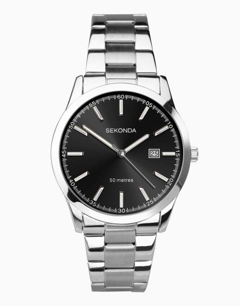 Sekonda Mens Taylor 41mm Analogue Watch with Silver Alloy Round Case, Silver Stainless Steel Bracelet and Black Dial - view 1