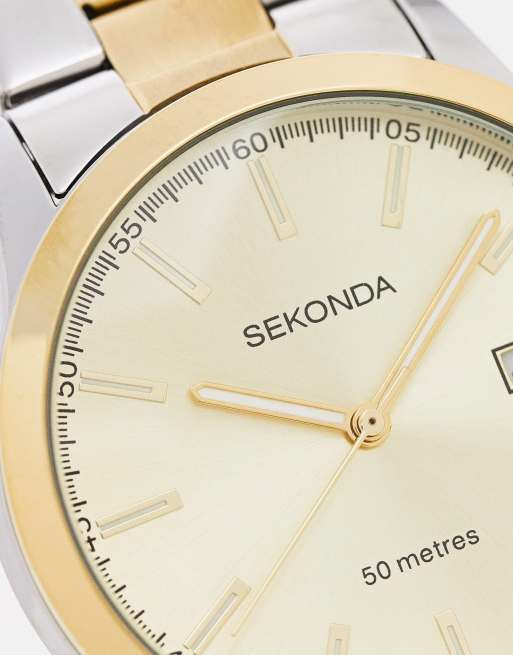 Sekonda Mens Taylor 41mm Analogue Watch with Two Tone Alloy Round Case, Two Tone Stainless Steel Bracelet and Gold Dial, 2 of 4