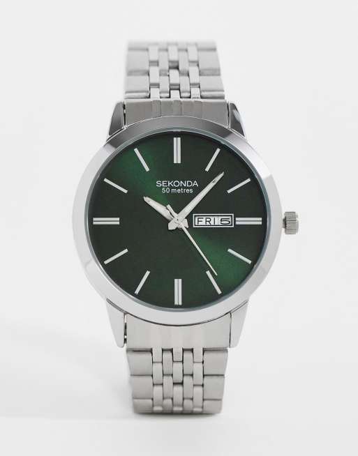 Sekonda Mens – Zegarek na bransolecie w kolorze srebra z zieloną tarczą