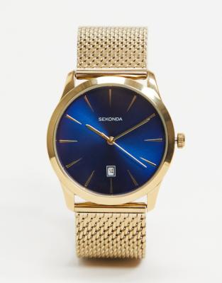 sekonda men's blue dial mesh bracelet watch