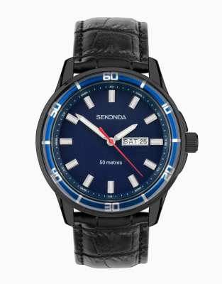 asos Sekonda Midnight mens 44mm analogue watch in black