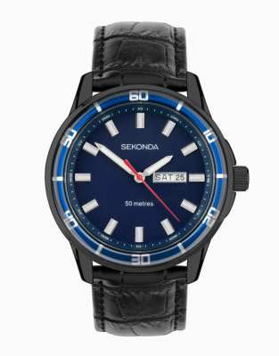 Sekonda Midnight mens 44mm analogue watch in black