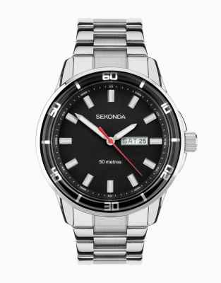 asos Sekonda Midnight mens 44mm analogue watch in silver