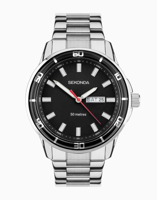 Sekonda Midnight mens 44mm analogue watch in silver ASOS