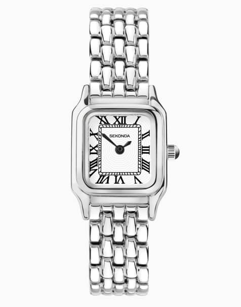 Sekonda – Monica – Analoge Damenuhr mit rechteckigem 20-mm-Gehäuse aus Silberlegierung, Armband aus Silberlegierung und Zifferblatt in Weiß - view 1