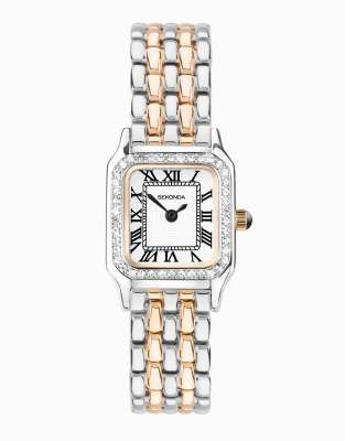 Sekonda - Monica - Analoge Damenuhr mit rechteckigem Gehäuse und Armband aus zweifarbiger Legierung und Zifferblatt in W...