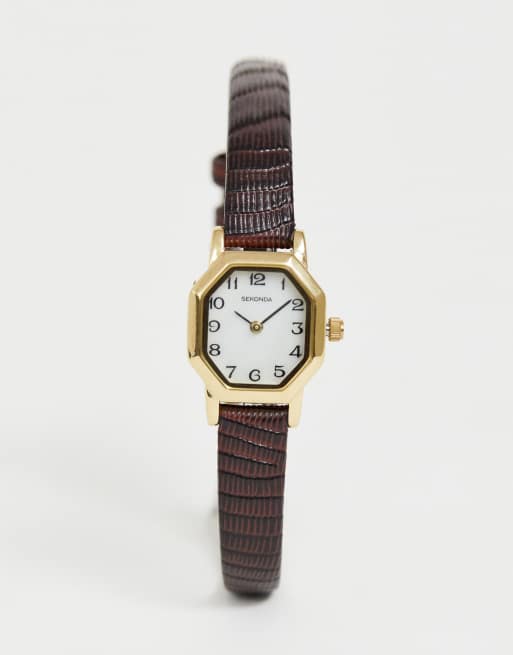 Sekonda - Montre octogonale avec bracelet en cuir - Marron