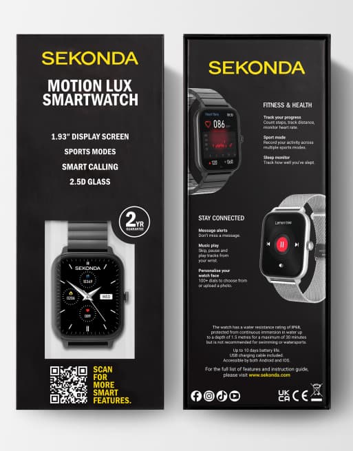 Sekonda Motion lux 37mm unisex rectangular black smartwatch with black bracelet in black, 7 of 7