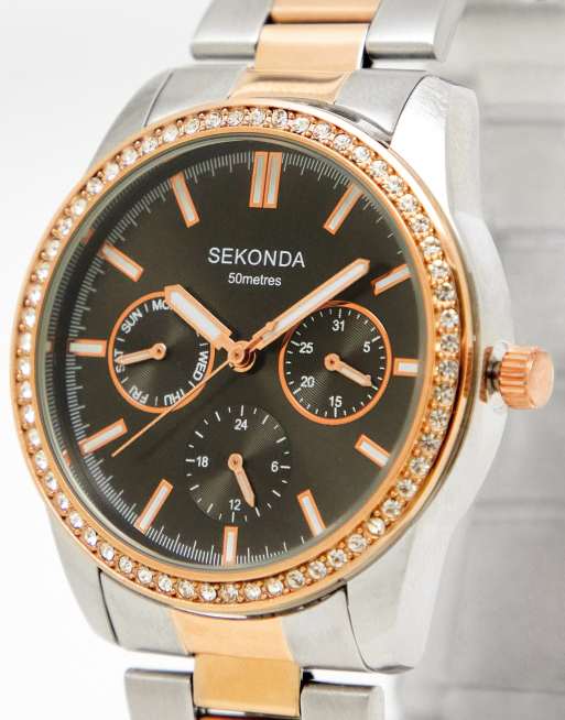 Sekonda multi-dial link bracelet watch in silver and gold tone, 2 of 4