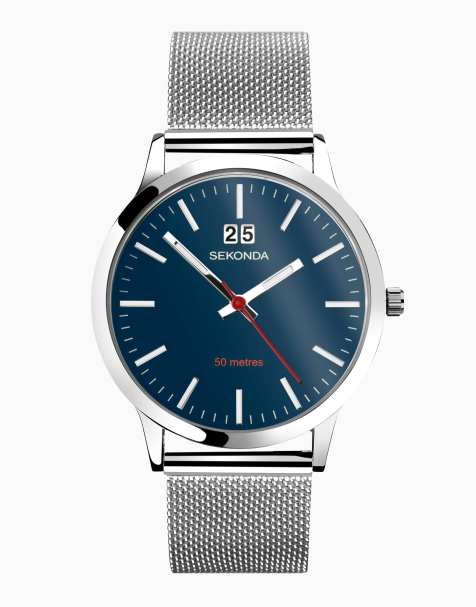 Sekonda – Nordic – Herrenuhr mit blauem Zifferblatt mit 42 mm Durchmesser und Edelstahlarmband in Netzoptik - view 1