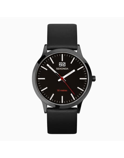 Sekonda – Nordic – Herrenuhr mit schwarzem Zifferblatt mit 42 mm Durchmesser und Lederarmband - view 1