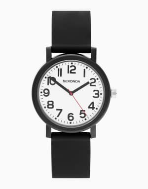 Sekonda Nova 40mm mens round black analogue watch with black strap in black