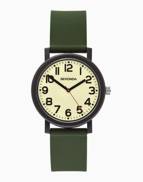 Sekonda Nova 40mm mens round black analogue watch with green strap in green - view 1