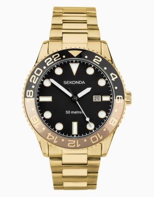 Sekonda Ocean mens 43mm analogue watch in gold