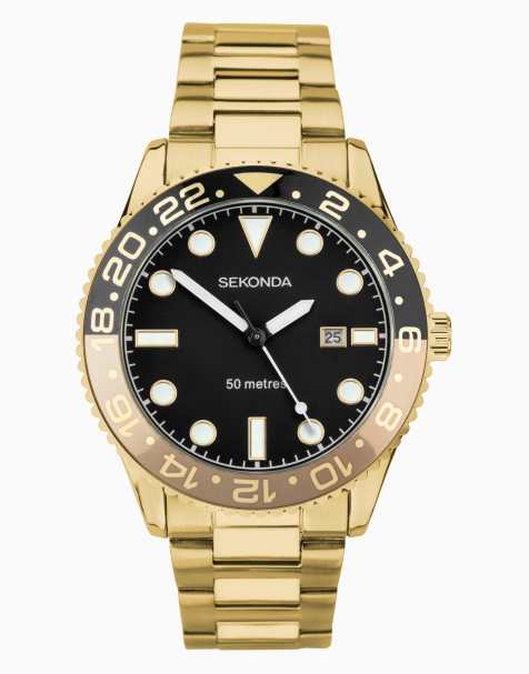 Sekonda Ocean Mens 43mm Analogue Watch With Gold Case And Stainless Steel Bracelet With Black Dial - view 1