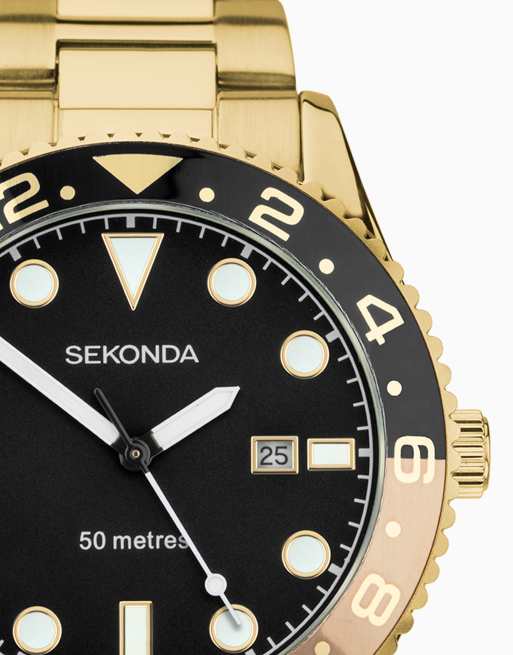 Sekonda Ocean Mens 43mm Analogue Watch With Gold Case And