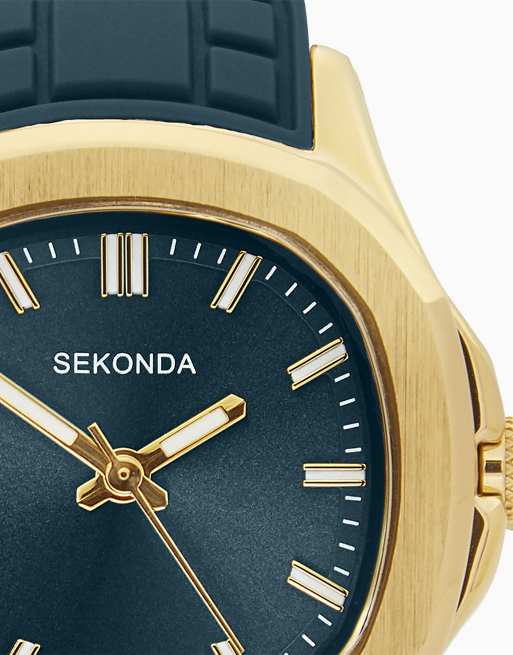 Sekonda Octaire 30mm womens tv gold analogue watch with teal strap in blue, 4 of 6