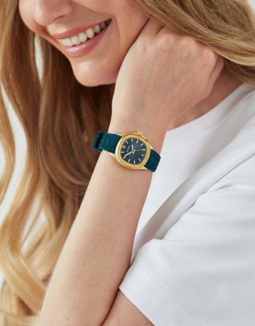 Sekonda Octaire 30mm womens tv gold analogue watch with teal strap in blue, 5 of 6