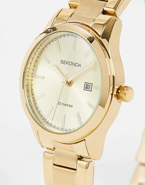Sekonda - Orologio a lancette da donna da 34 mm con cassa rotonda in lega dorata, cinturino in acciaio inossidabile dorato e quadrante bianco - view 1