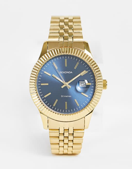 Sekonda - Orologio con bracciale color oro con quadrante blu navy