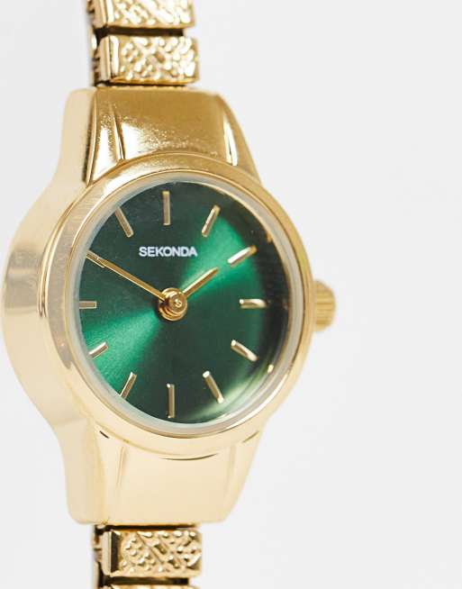 Sekonda - Orologio con bracciale e quadrante verde, colore oro