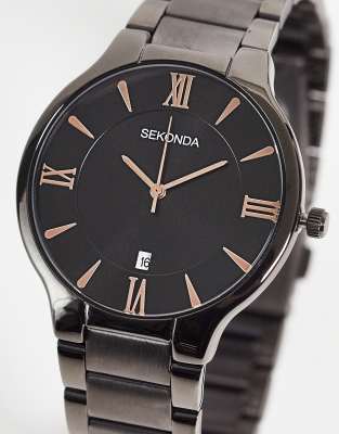 Sekonda - Orologio con bracciale unisex nero con dettagli color bronzo