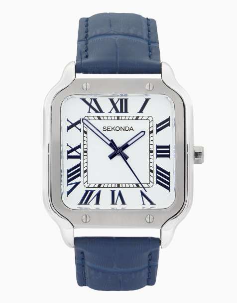 Sekonda Rene 39mm mens square silver analogue watch in blue - view 1