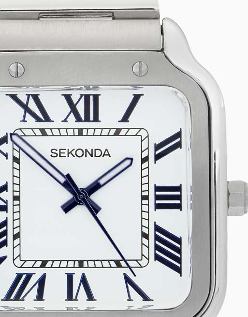 Sekonda Rene 39mm mens square silver analogue watch in silver, 4 of 6