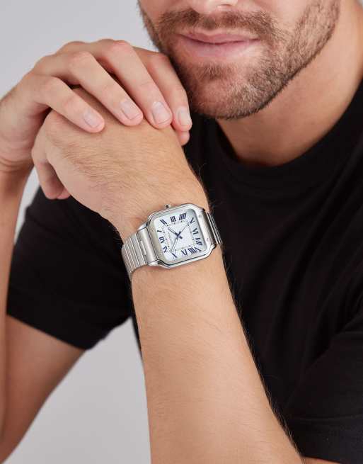 Sekonda Rene 39mm mens square silver analogue watch in silver, 5 of 6