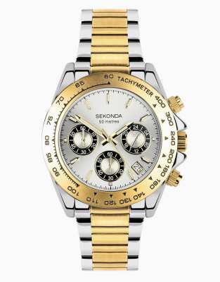 asos Sekonda Sekonda circuit 40mm round two tone watch in silver