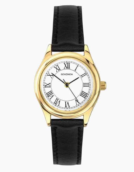 Sekonda Sekonda evans 25mm round gold watch in black