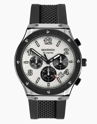 asos Sekonda Sekonda titan 43mm round silver watch in black