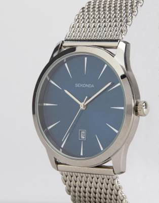 sekonda men's blue dial mesh bracelet watch