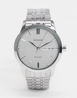 Sekonda - Sølvfarvet armbåndsur med hvid skive