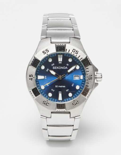 Sekonda - Sportief horloge in zilver en marineblauw