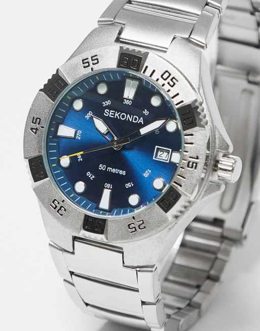 Sekonda – Sportliche Uhr in Silberfarbe und Marineblau, 2 von 4