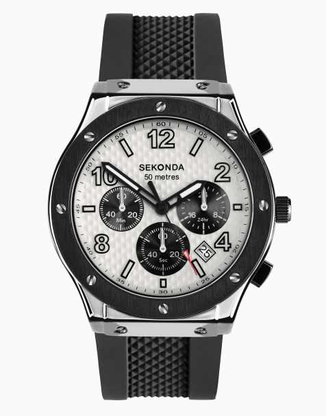Sekonda – Sports Titan – Herrenuhr in Schwarz mit schwarzem Silikonarmband und weißem Zifferblatt, 43 mm - view 1