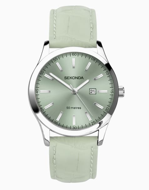 Sekonda taylor 34mm round silver watch in green - LGREEN - view 1