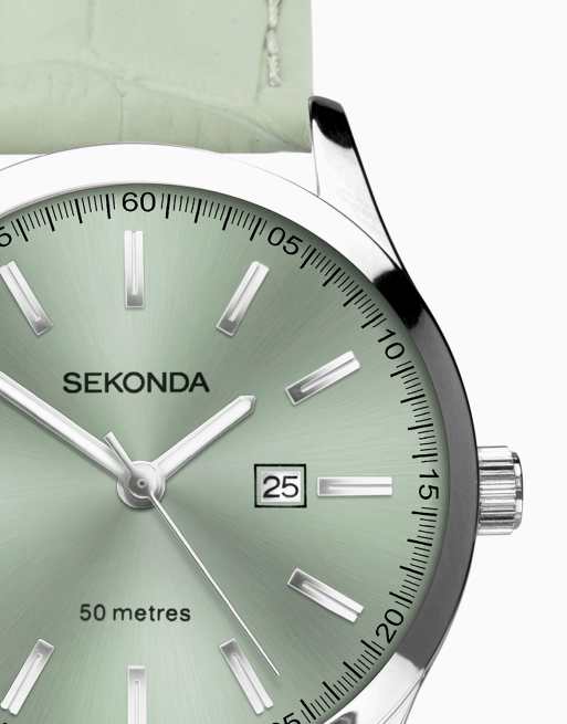 Sekonda taylor 34mm round silver watch in green - LGREEN, 4 of 4