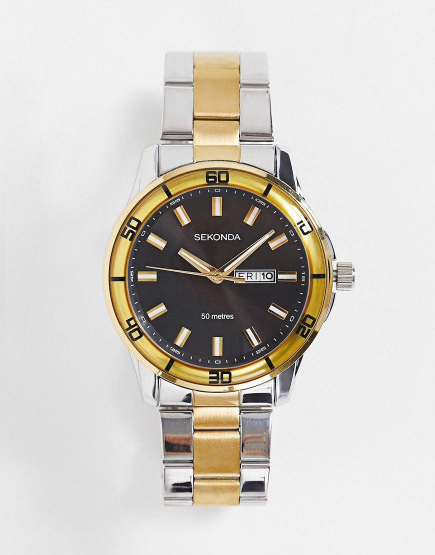 Sekonda - Uniseks horloge met schakelband en zwarte wijzerplaat van gemixte metalen in meerdere kleuren-Veelkleurig