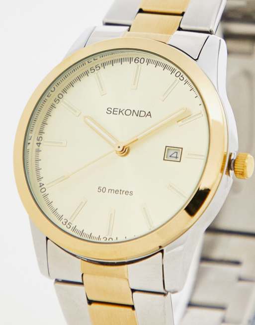 Sekonda – Unisex – Armbandslocka med guldfärgad urtavla i mixade metaller