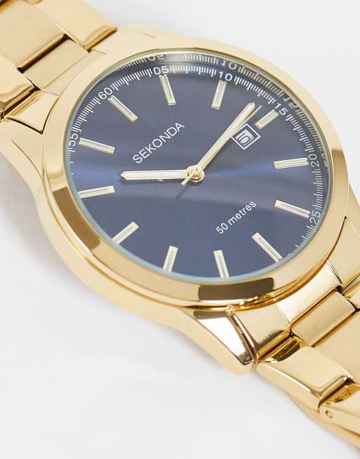Sekonda – Unisex-Armbanduhr in Goldoptik mit blauem Zifferblatt, 4 von 4