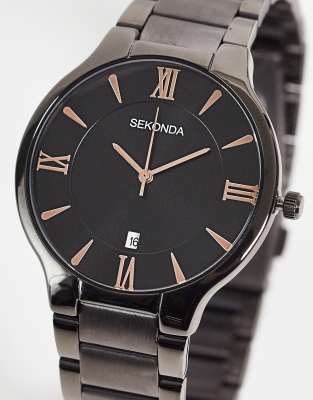 Sekonda - Unisex-Armbanduhr in Schwarz mit bronzefarbenen Details