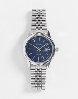 Sekonda – Unisex-Armbanduhr in Silber mit blauem Zifferblatt