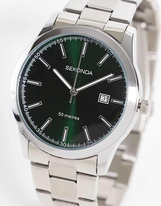 Sekonda – Unisex-Armbanduhr in Silber mit grünem Zifferblatt