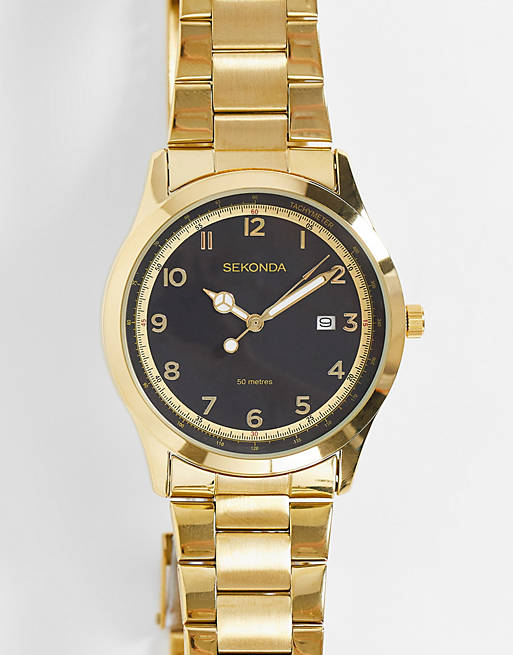 Sekonda unisex bracelet watch with black dial in gold