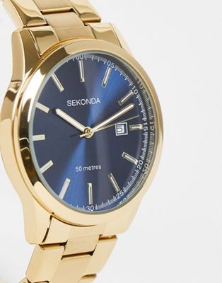 Sekonda unisex bracelet watch with blue dial in gold - ASOS Price Checker