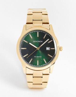 Sekonda unisex bracelet watch with green dial in gold - ASOS Price Checker