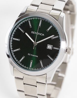 Sekonda unisex bracelet watch with green dial in silver - ASOS Price Checker